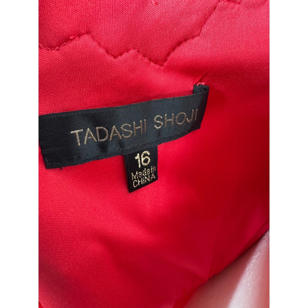 Tadashi Shoji Dress Womens 16 Red Sequin Lace Illusion Ribbon Belt Cocktail New - Picture 10 of 13